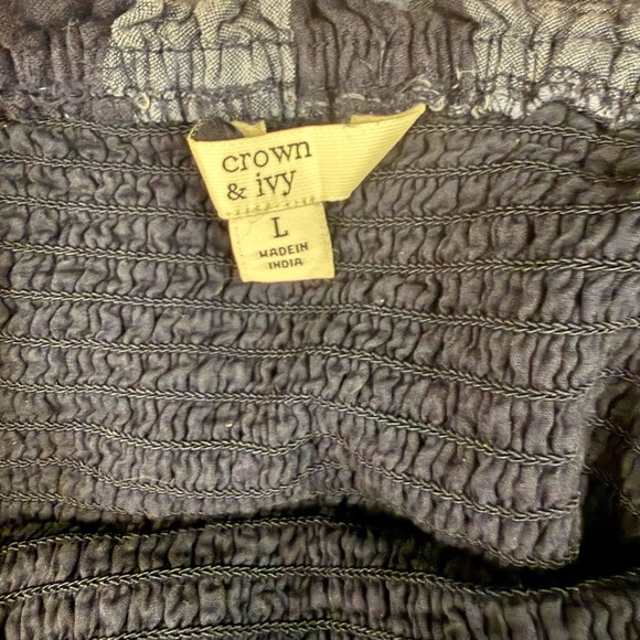 Crown & Ivy Blue Gingham Tiered Maxi Dress Smocked Tie Strap Cottagecore Large - Picture 4 of 4